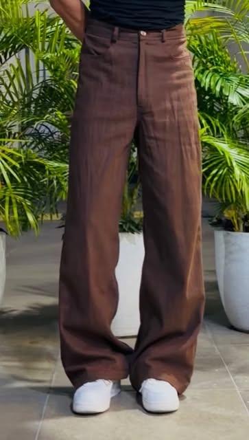 Tailored Brown Flared Trousers reel by @downfall.in