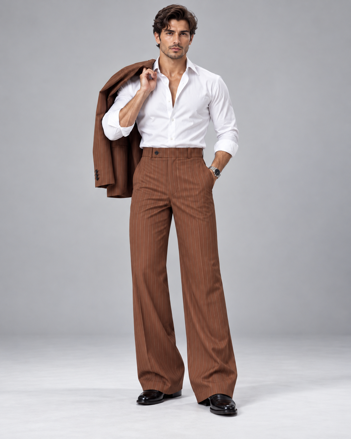 Thumbnail 2 of Brown Pinstripe Flared Pants