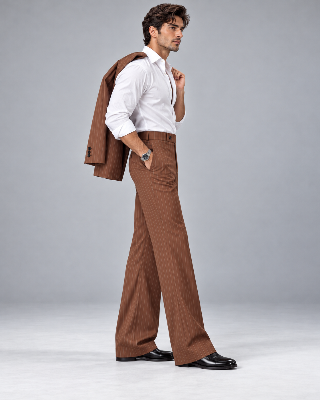 Thumbnail 3 of Brown Pinstripe Flared Pants