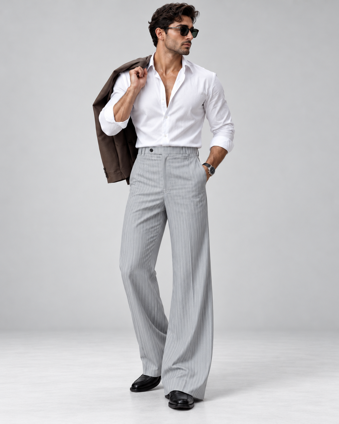 Thumbnail 2 of Grey Pinstripe Flared Pants