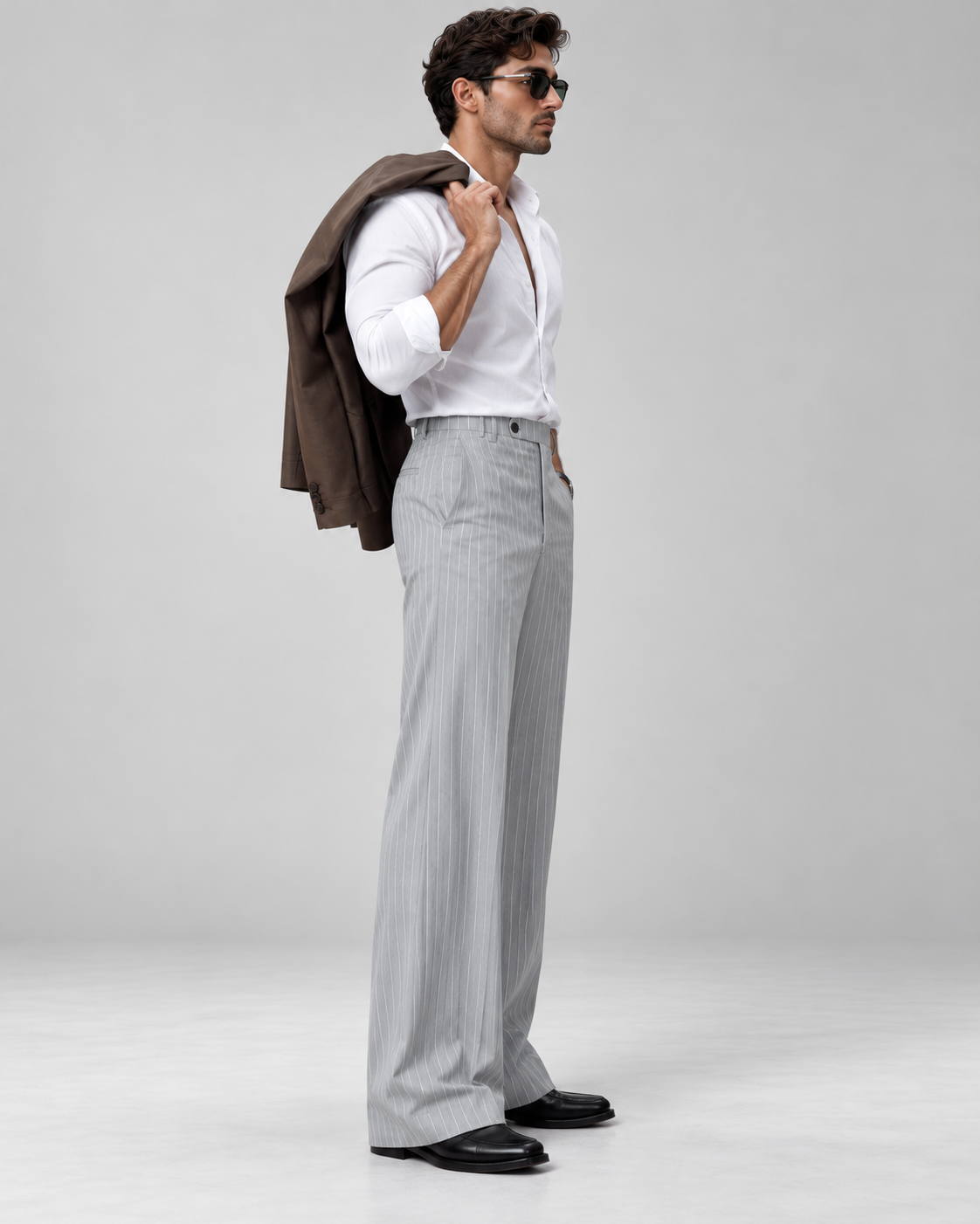 Thumbnail 3 of Grey Pinstripe Flared Pants