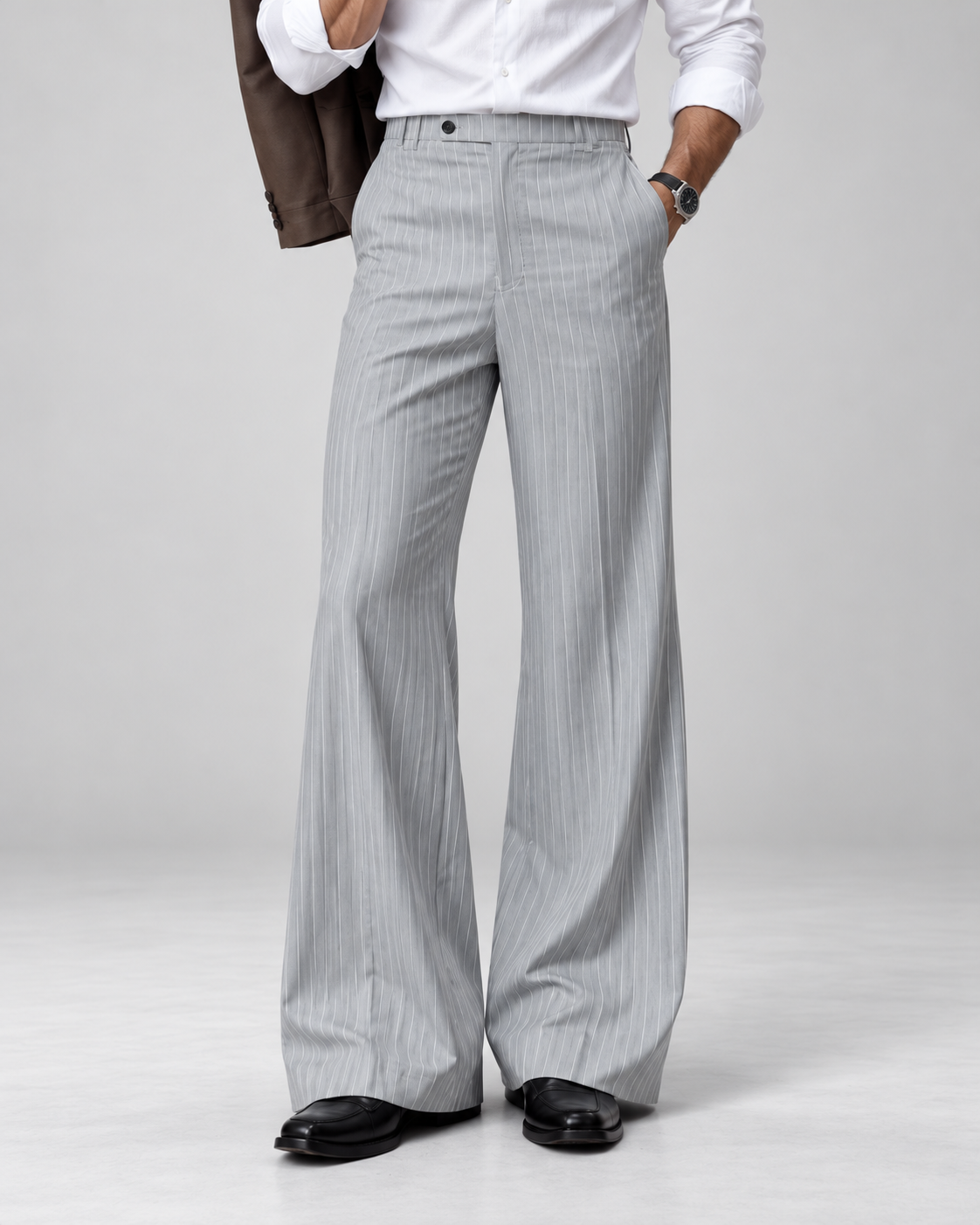 Thumbnail 5 of Grey Pinstripe Flared Pants
