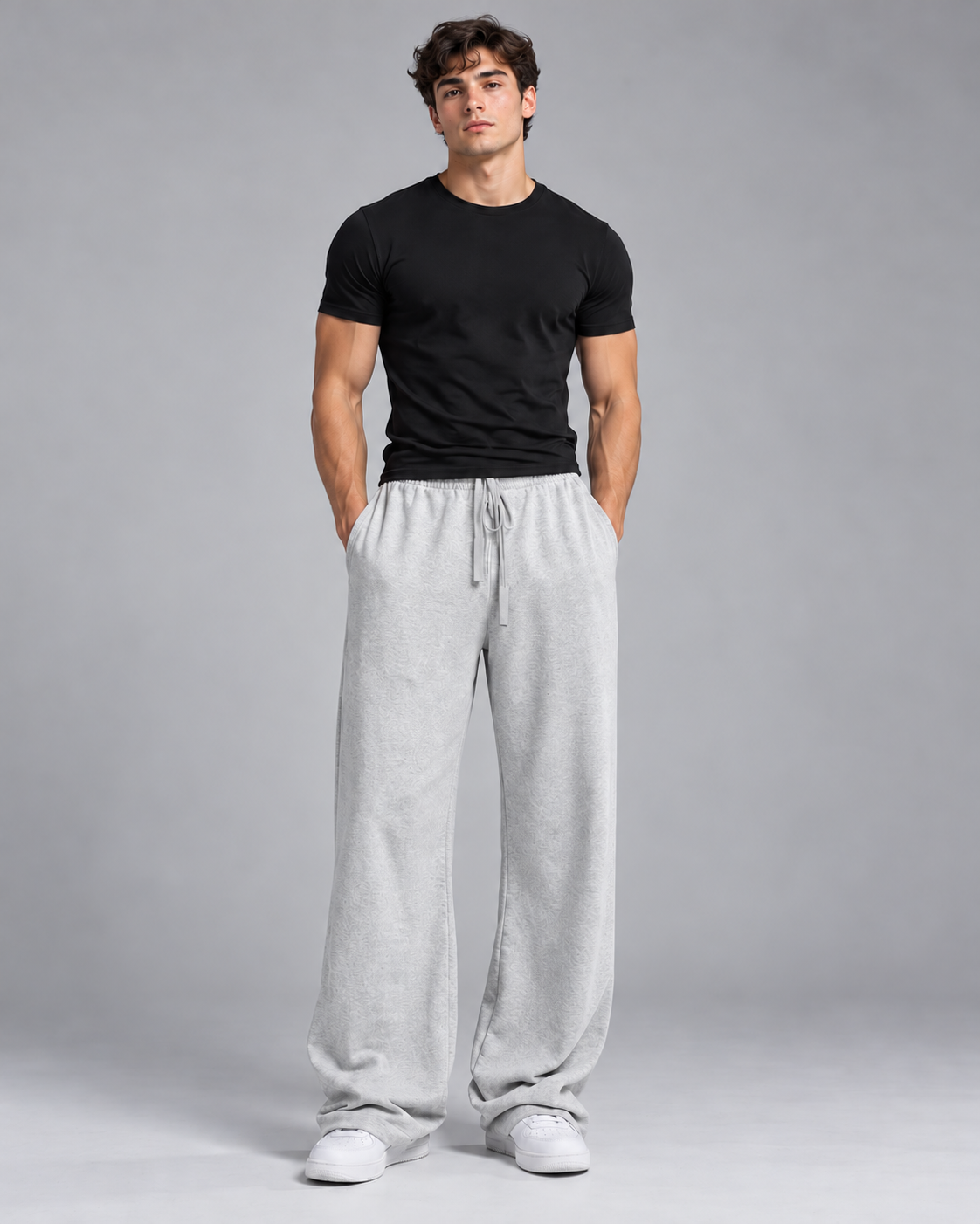 Grey Wide Leg Joggers in Grey