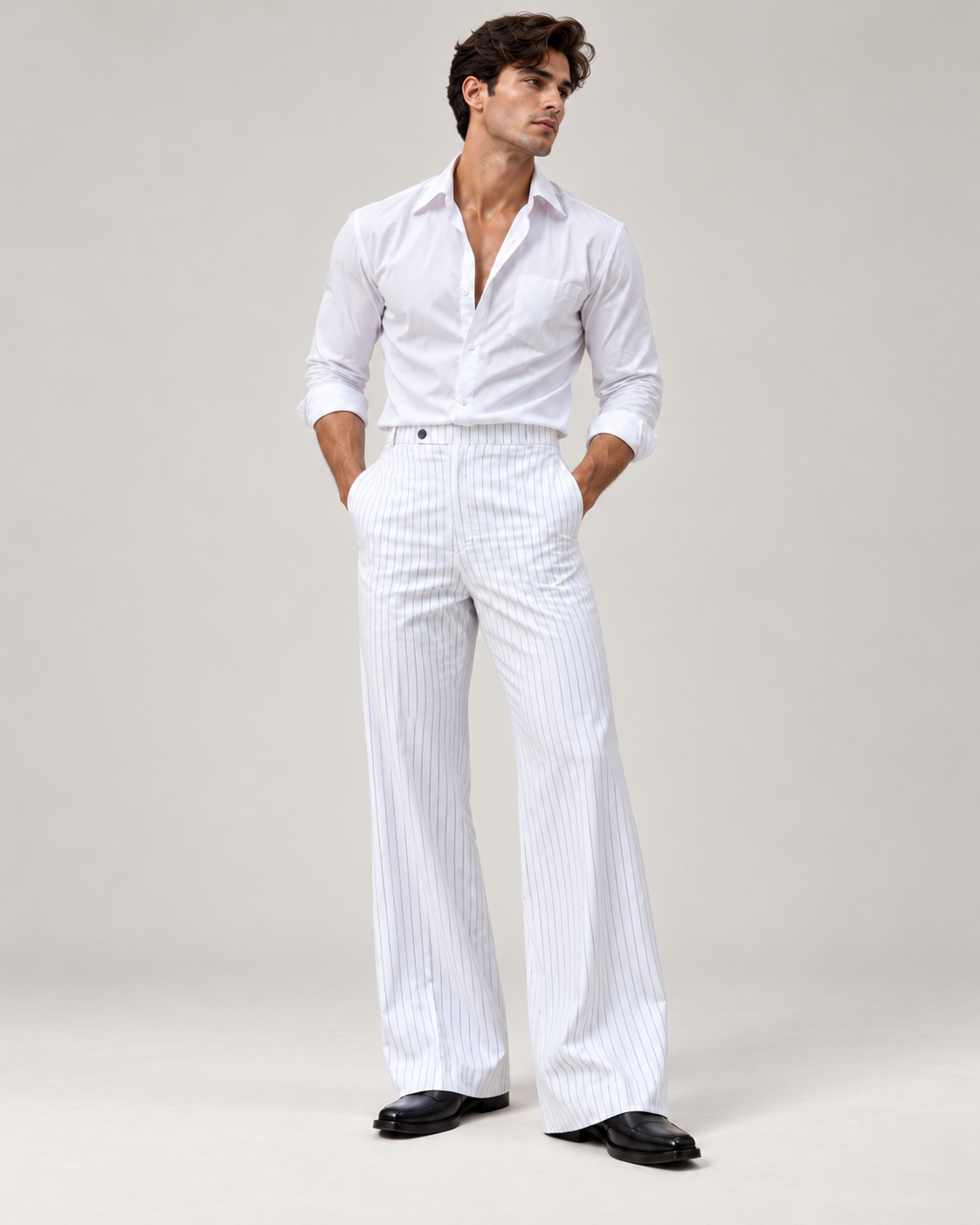 Thumbnail 2 of White Pinstripe Flared Pants