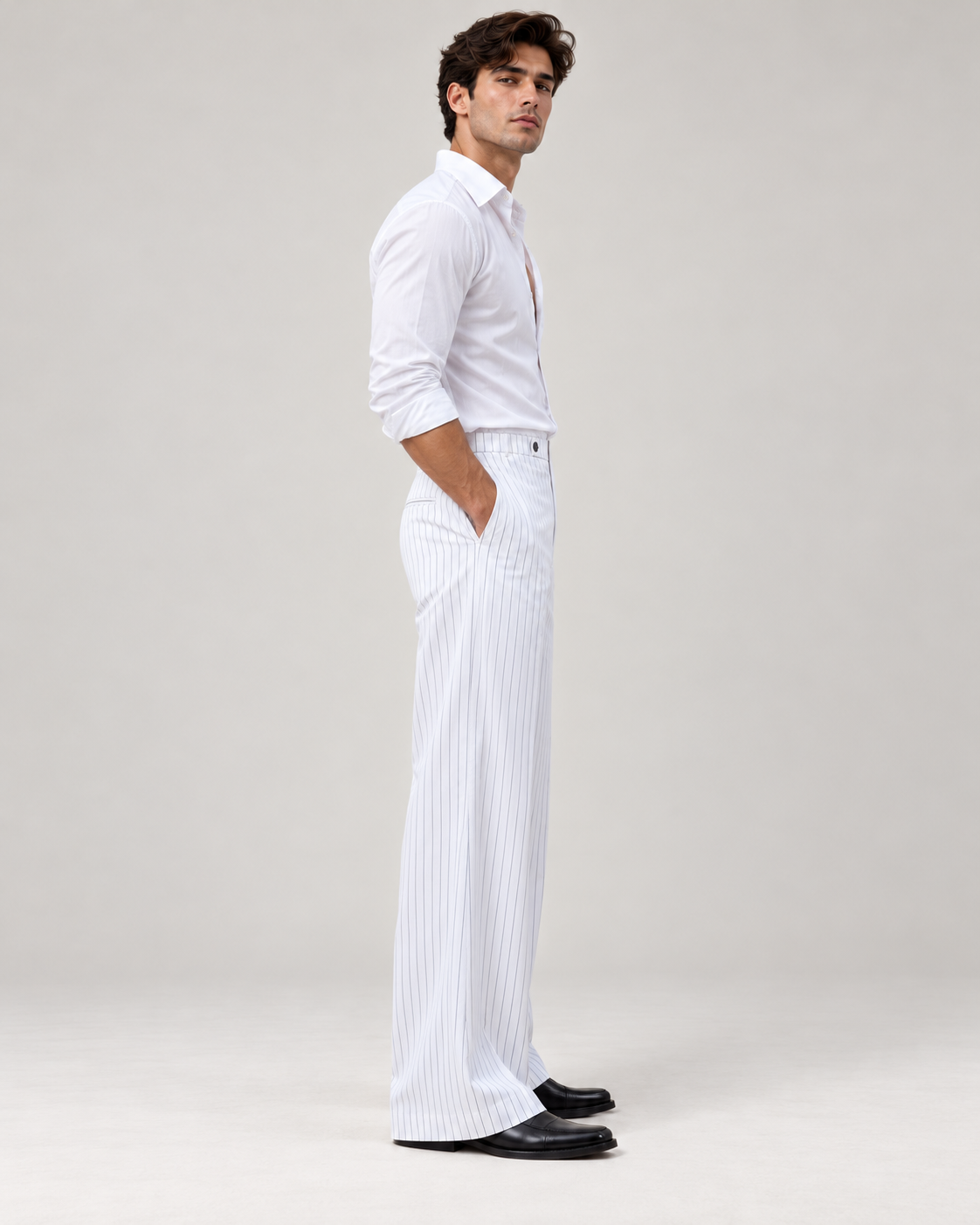 Thumbnail 3 of White Pinstripe Flared Pants