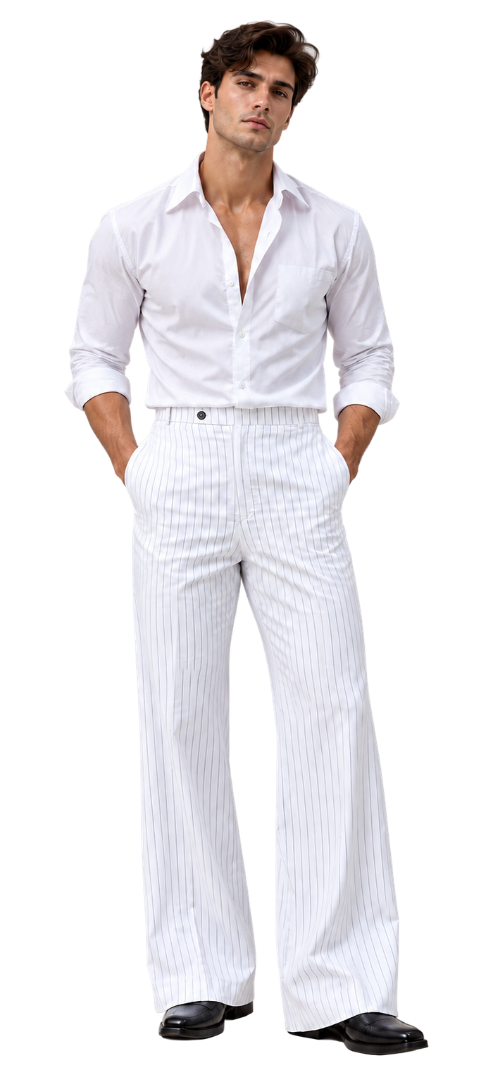 White Pinstripe Flared Pants